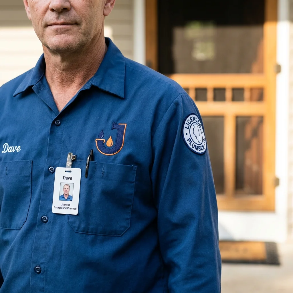 Licensed plumber showing ID badge in Grand Rapids, MN