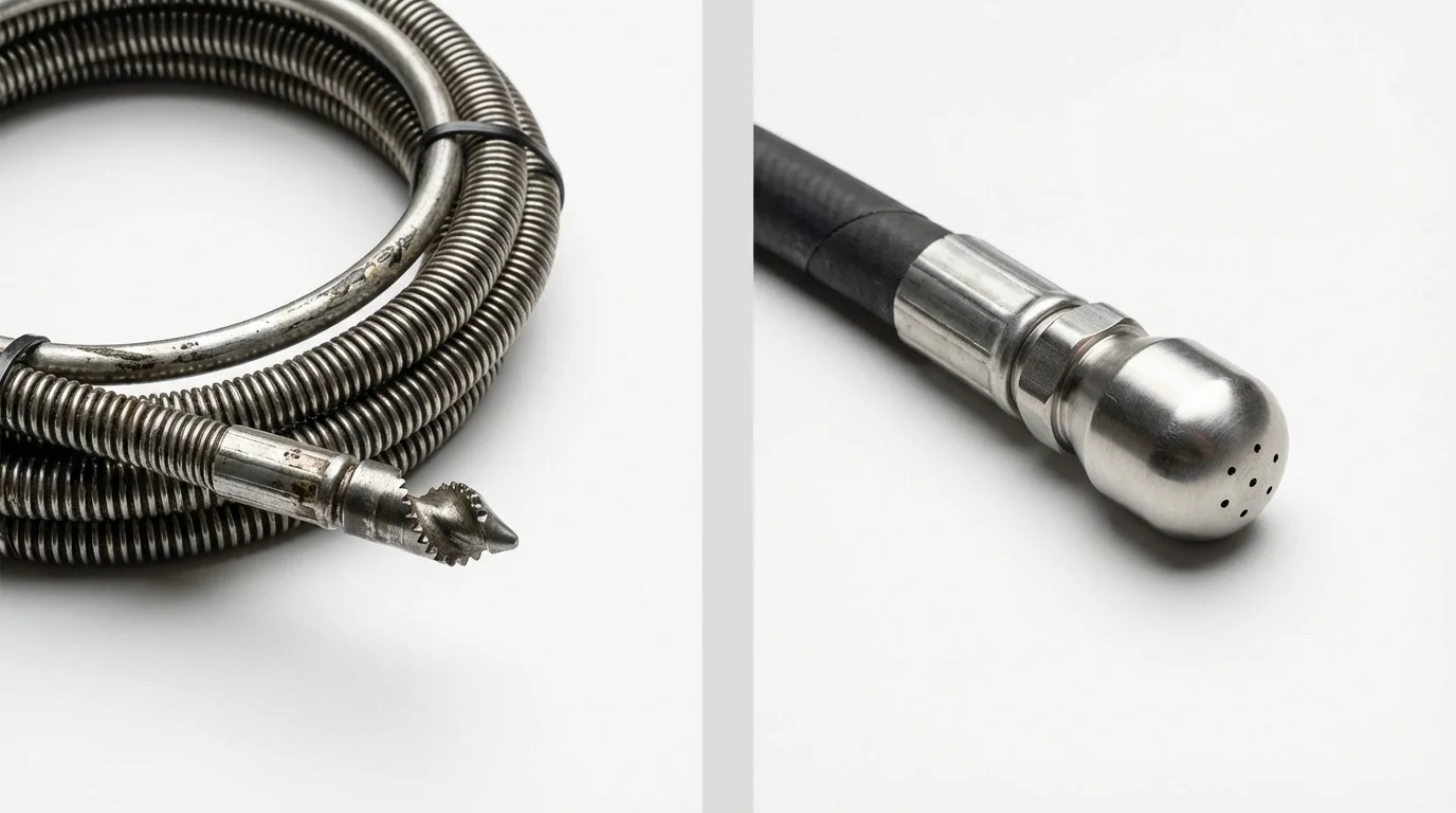 Drain snake cable and hydro jetting nozzle used for drain cleaning in Grand Rapids, MN