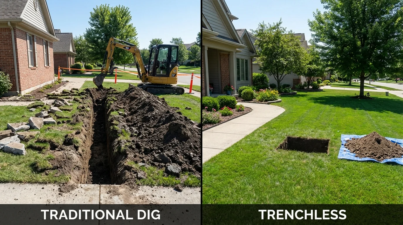 Trenchless sewer repair with minimal yard damage versus traditional excavation in Grand Rapids, MN